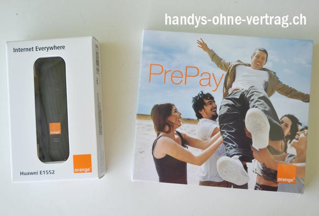 So sieht alles noch in der Verpackung aus: Modem sowie Orange Prepay Pack